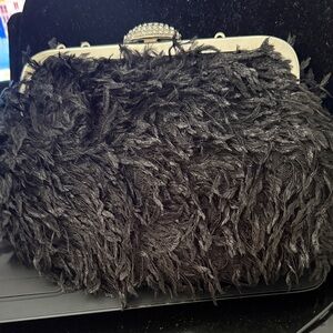 Elegant Black Feathered Clutch